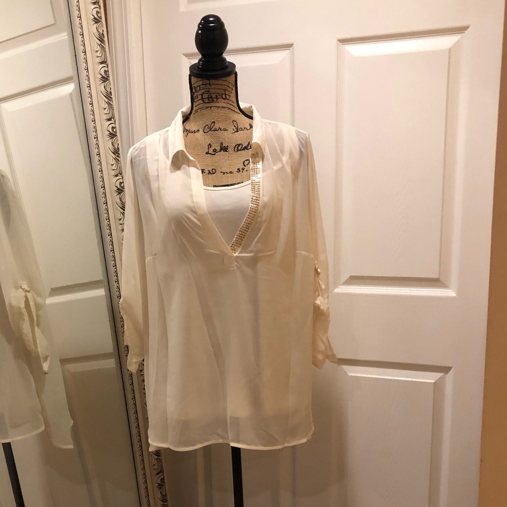 White flowy top with attached white camisole